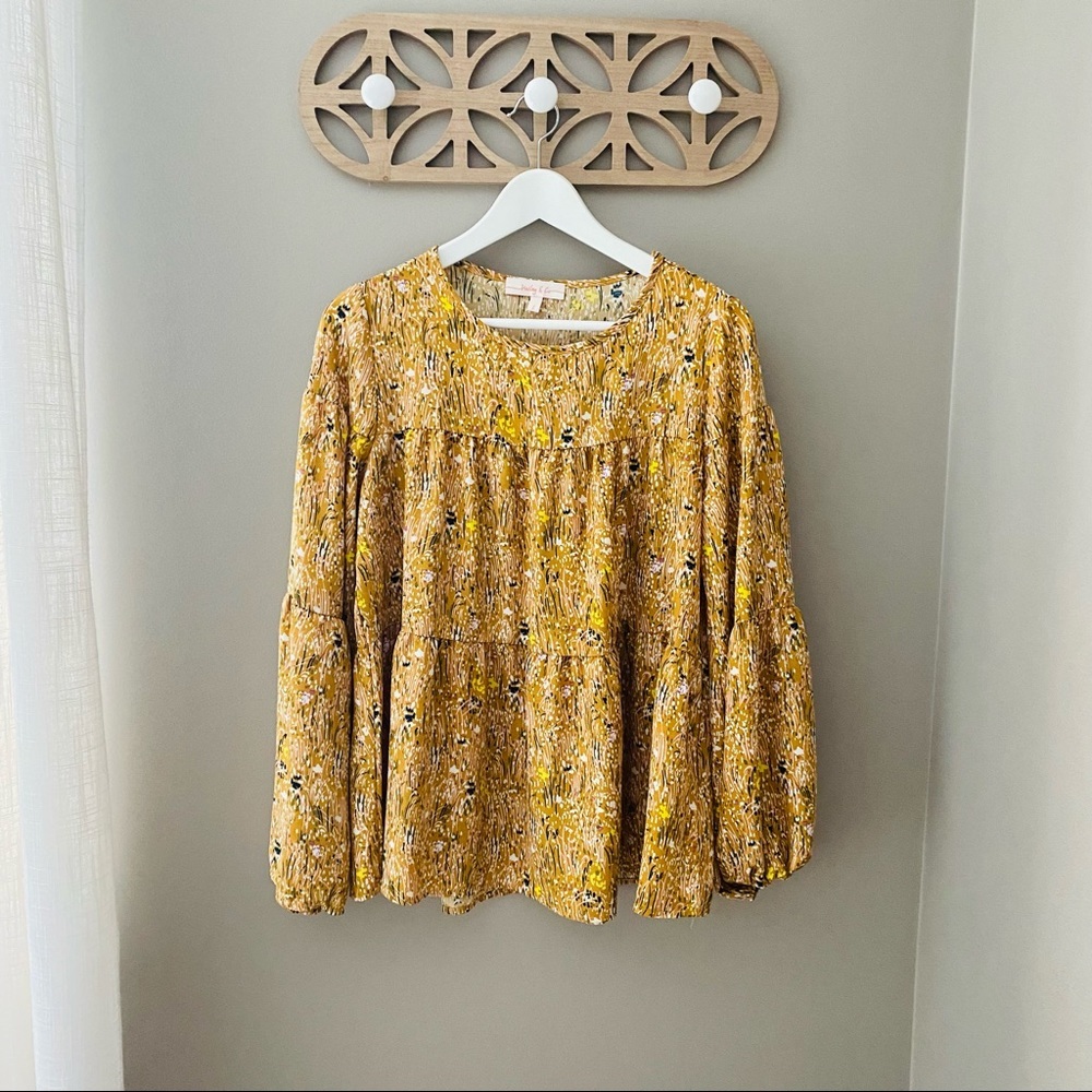 Hailey & Co. Floral Print Peasant Top Yellow Small